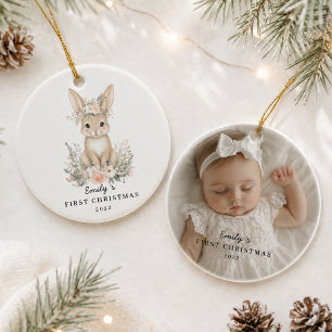 Adorno De Cerámica Conejo de la primera Navidad personalizada para be