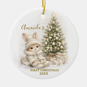 Adorno De Cerámica Conejo de marfil conejito primera Navidad recuerdo