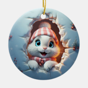 Adorno De Cerámica Conejo de Navidad 3D Personalizado