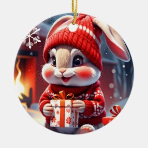 Adorno De Cerámica Conejo de navidades
