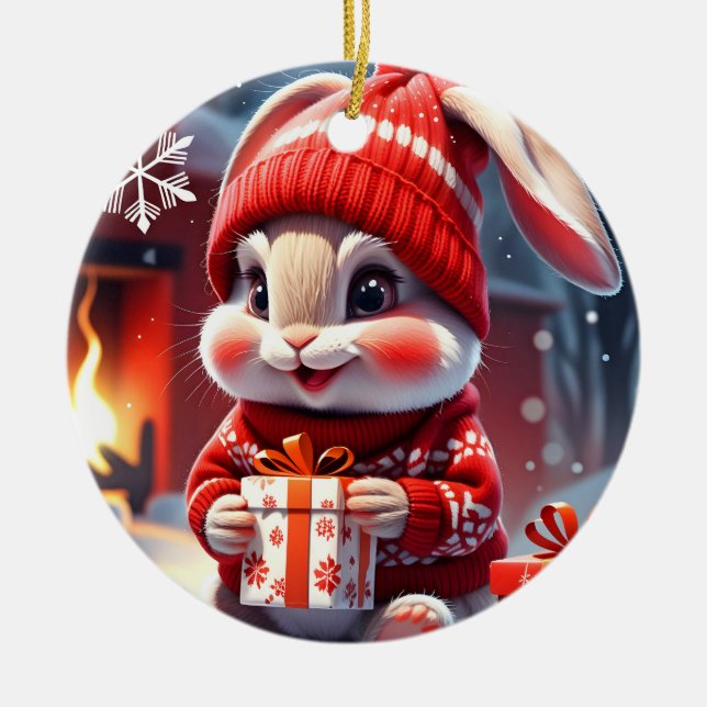 Adorno De Cerámica Conejo de navidades (Frente)