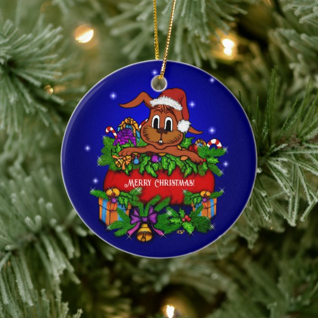 Adorno De Cerámica Conejo de navidades (Árbol)