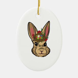 Adorno De Cerámica Conejo De Pascua Con Huevo De Pascua De Conejo