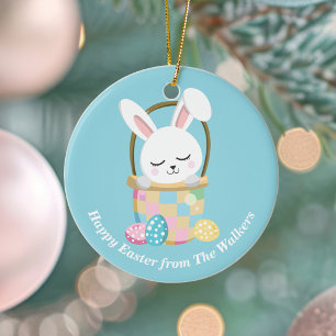 Adorno De Cerámica Conejo de Pascua Feliz Personalizado Baby Blue