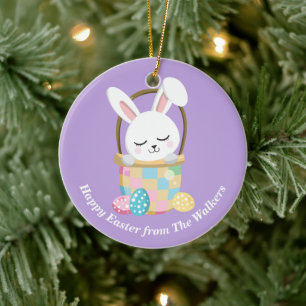 Adorno De Cerámica Conejo de Pascua Feliz Personalizado Rosa Pastel
