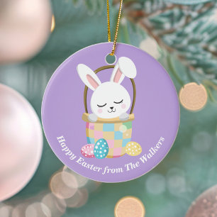 Adorno De Cerámica Conejo de Pascua Feliz Personalizado Rosa Pastel