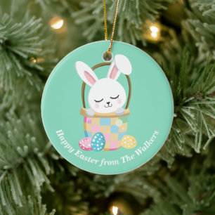 Adorno De Cerámica Conejo de Pascua Feliz Personalizado Verde Pastel