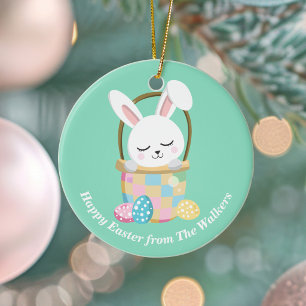 Adorno De Cerámica Conejo de Pascua Feliz Personalizado Verde Pastel