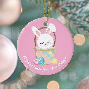 Adorno De Cerámica Conejo de Pascua Feliz Rosa Personalizado