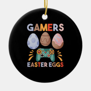 Adorno De Cerámica Conejo de Pascua Jugador de Juegos Niño Amor Huevo