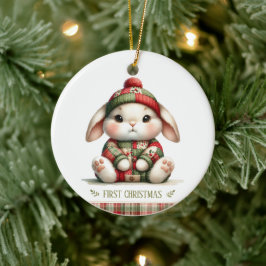 Adorno De Cerámica Conejo de Patchwork Primera Navidad Recuerdo Foto