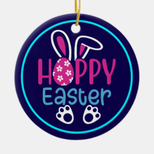 Adorno De Cerámica Conejo Feliz de Pascua Huevo Diseño Lindo de Prima