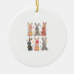 Adorno De Cerámica Conejo Floral Flor Retro Vintage Pascua de Resurre