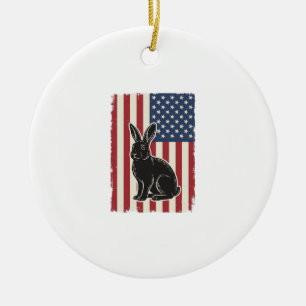 Adorno De Cerámica Conejo Patriótico Bandera Americana Grabado Vintag
