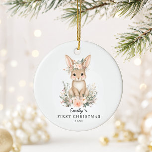 Adorno De Cerámica Conejo personalizado para la primera Navidad del b
