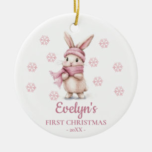 Adorno De Cerámica Conejo Personalizado Primera Navidad de la Niña