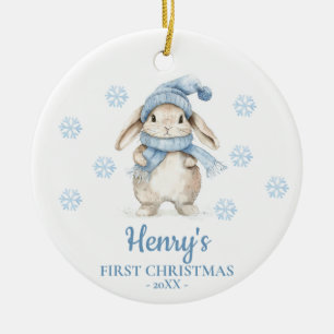 Adorno De Cerámica Conejo Personalizado Primera Navidad del Bebé