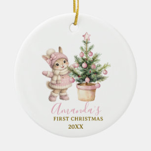 Adorno De Cerámica Conejo rosa niña conejo primera Navidad recuerdo