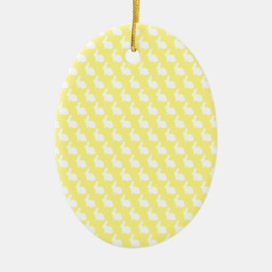 Adorno De Cerámica Conejo sencillo de Pascua amarillo y blanco