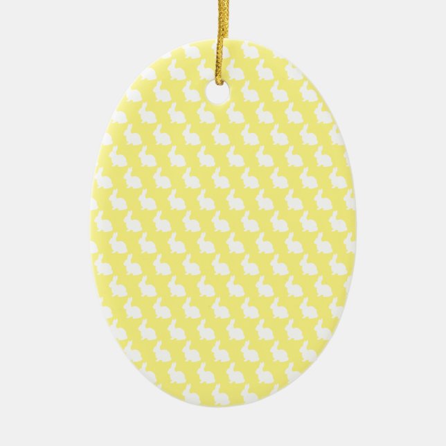 Adorno De Cerámica Conejo sencillo de Pascua amarillo y blanco (Frente)
