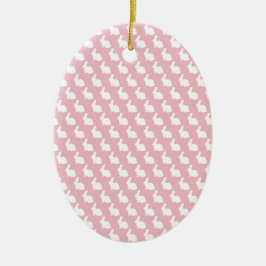 Adorno De Cerámica Conejo sencillo rosa y blanco de Pascua