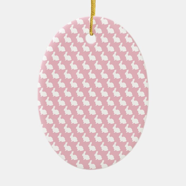 Adorno De Cerámica Conejo sencillo rosa y blanco de Pascua (Frente)