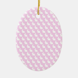 Adorno De Cerámica Conejo sencillo rosa y blanco de Pascua