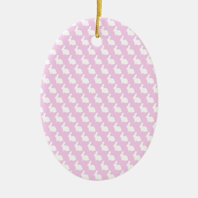 Adorno De Cerámica Conejo sencillo rosa y blanco de Pascua (Frente)