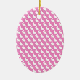 Adorno De Cerámica Conejo sencillo rosa y blanco de Pascua