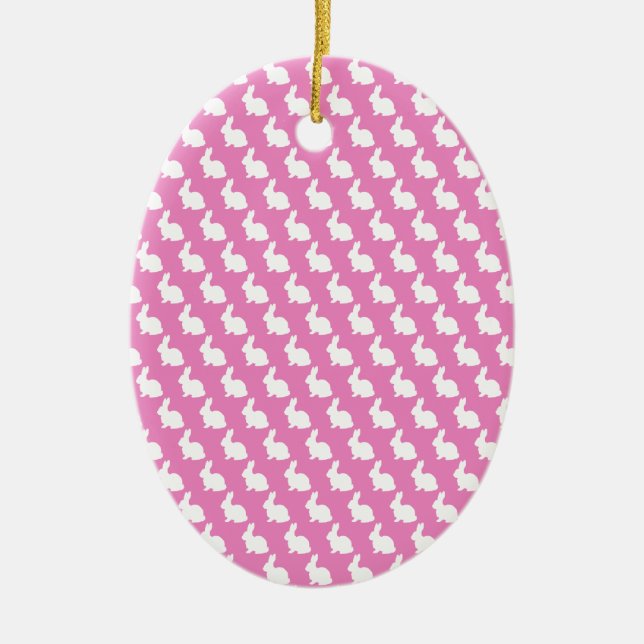 Adorno De Cerámica Conejo sencillo rosa y blanco de Pascua (Frente)