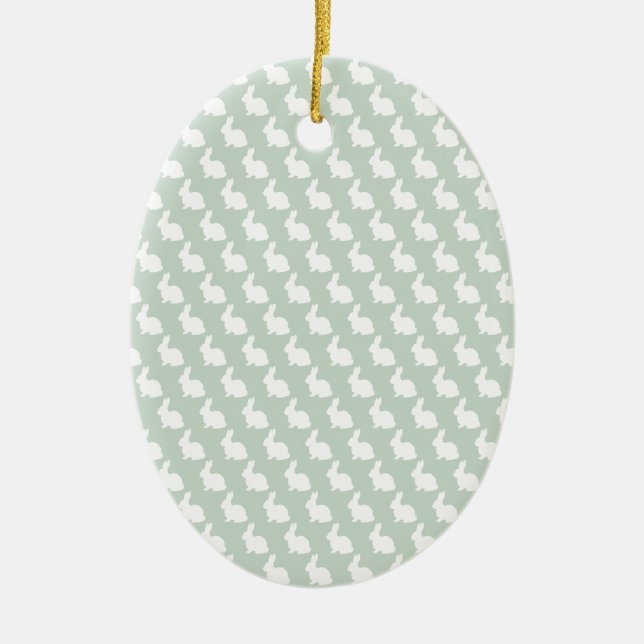 Adorno De Cerámica Conejo simple de Pascua Verde y Blanco (Frente)