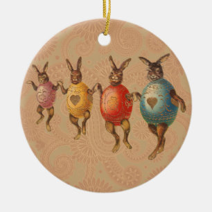 Adorno De Cerámica Conejos de Pascua Antiguos Bailando con Disfraces 