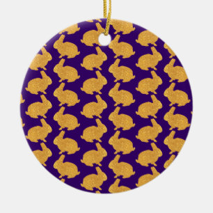 Adorno De Cerámica Conejos dorados