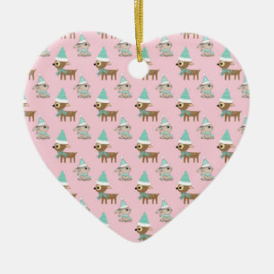 Adorno De Cerámica Conejos y renos por arte de vacaciones en rosa pál