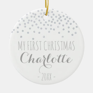 Adorno De Cerámica Confeti de plata que brilla el   mi primer navidad
