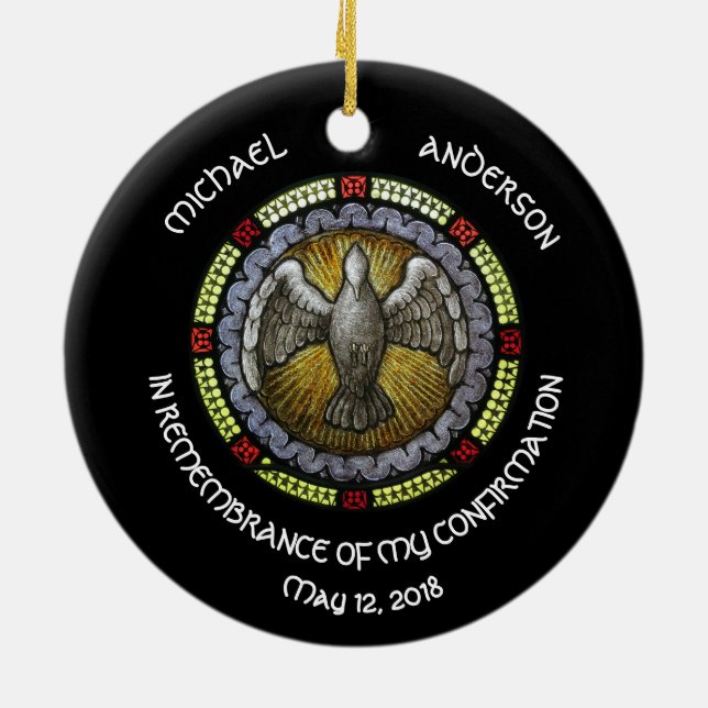 Adorno De Cerámica Confirmación de Vidrio Manchado por Espíritu Santo (Atrás)