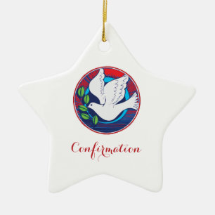 Adorno De Cerámica Confirmación, Dove Colorful, Star Ornament