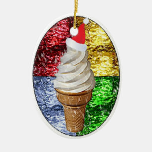 Adorno De Cerámica Cono de helado de Santa en vitral