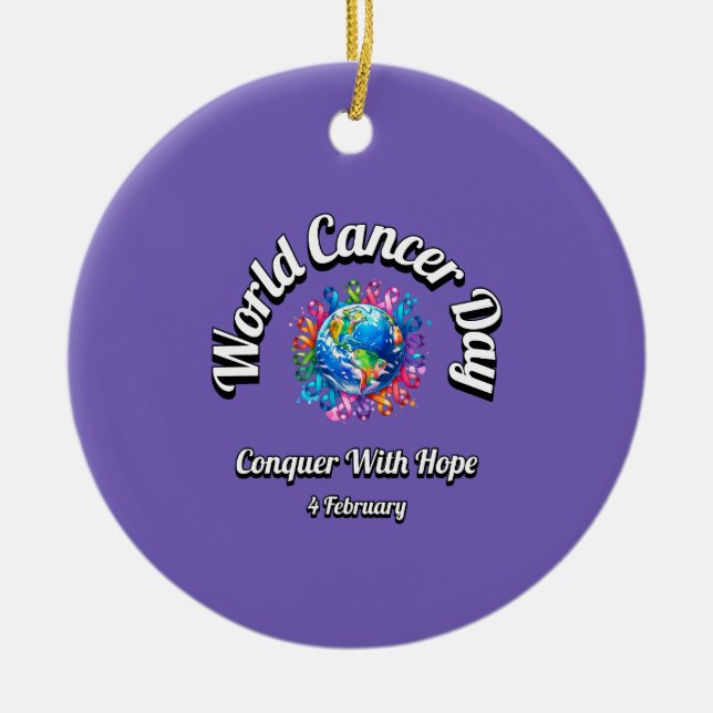 Adorno De Cerámica Conquistar Con Esperanza. Día Mundial del Cáncer. (Frente)