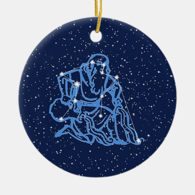 Adorno De Cerámica Constelación acuario y Rótulo zodiaco con estrella (Frente)