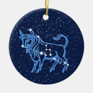 Adorno De Cerámica Constelación de Tauro y signo del zodiaco con estr