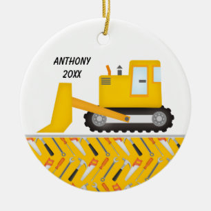 Adorno De Cerámica Construction Excavator  Personalized  Ornament