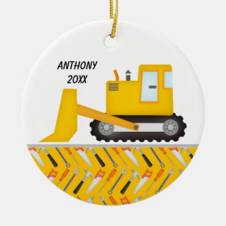 Adorno De Cerámica Construction Excavator  Personalized  Ornament