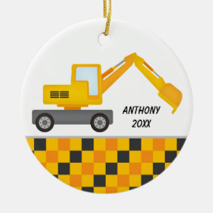 Adorno De Cerámica Construction Machine Digger Personalized  Ornament