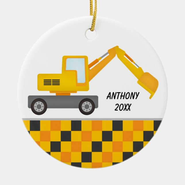 Adorno De Cerámica Construction Machine Digger Personalized  Ornament (Frente)