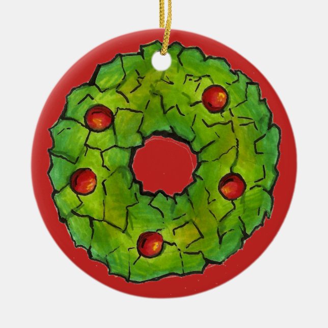 Adorno De Cerámica Cookie de los Navidades de Wreath del copo verde r (Frente)