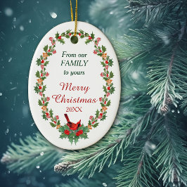 Adorno De Cerámica Cookie del cardenal rojo Holly Navidades