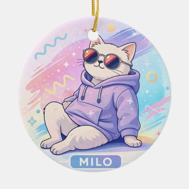 Adorno De Cerámica Cool Cat with Name MILO | Cute Aesthetic  (Frente)