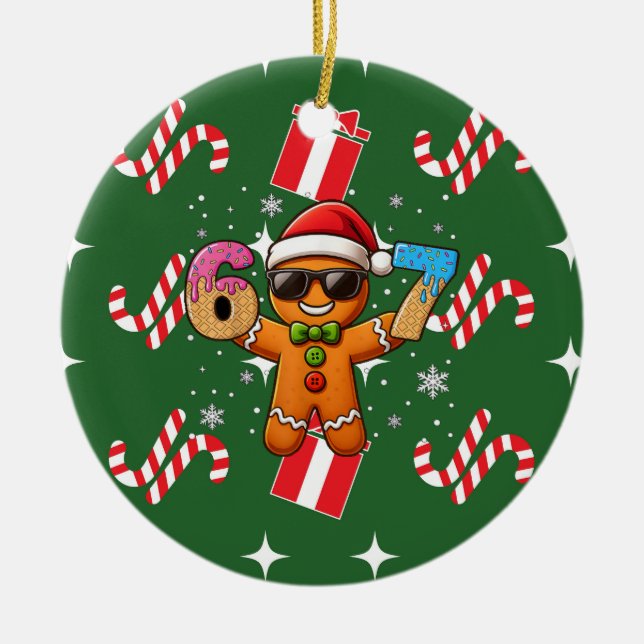 Adorno De Cerámica Cool Gingerbread 67 — Holiday Ice‑Cream Numbers (Frente)
