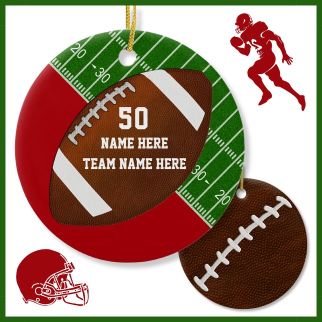 Adorno De Cerámica Cool Personalized Football Christmas Ornaments (Personalized Football Christmas Ornaments. Football Team Christmas Gifts. Football team gifts.)